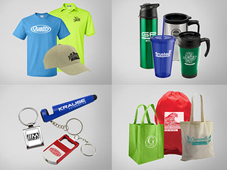 Apparel, Drinkware, keychains and bags with printed logos